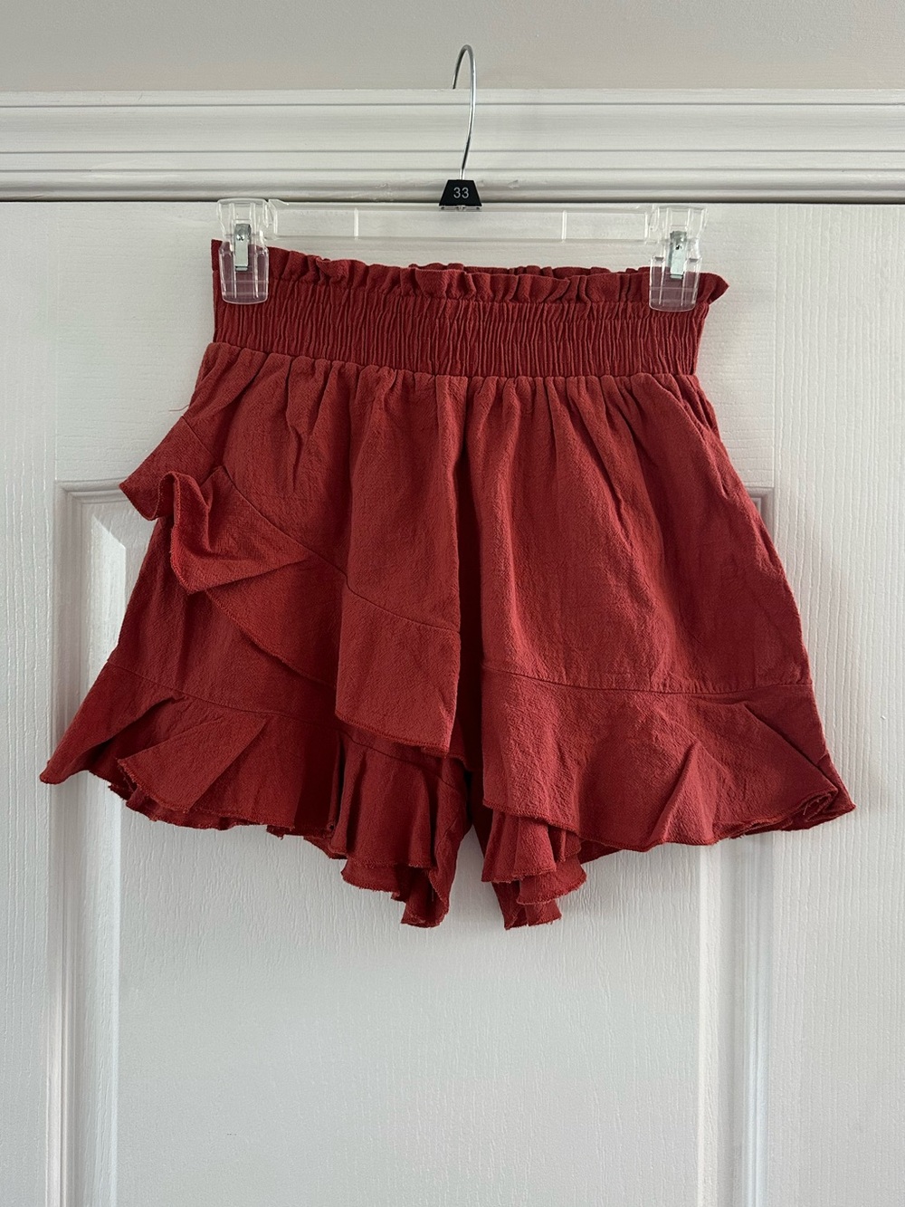 Rust Red Ruffle Smocked Skort